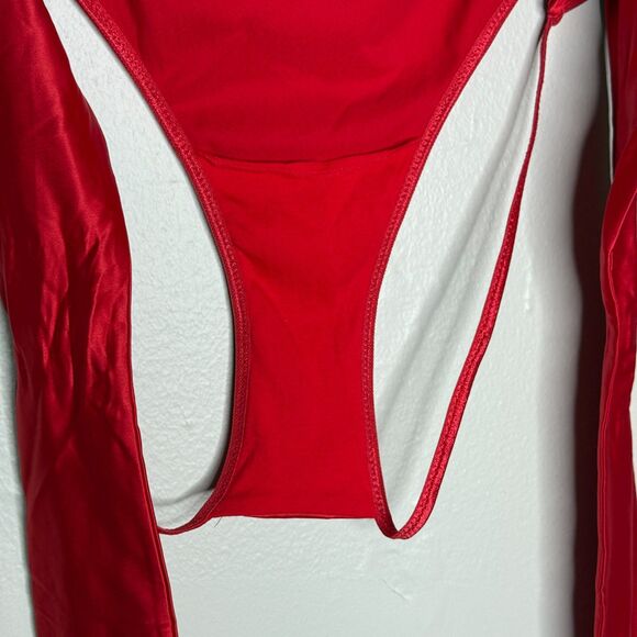 Adore Me Womens Gynger Bra Panty Set Plus Size 2X Red Satin Bow Unlined Romantic - Picture 11 of 12